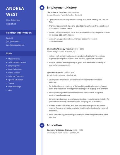 Life Science Teacher Resume