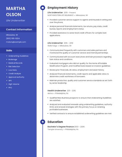 Life Underwriter Resume