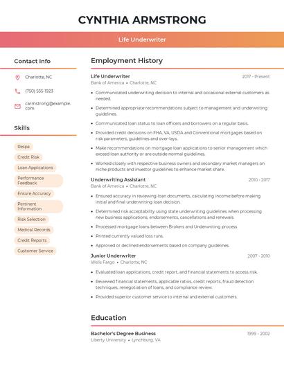 Life Underwriter Resume