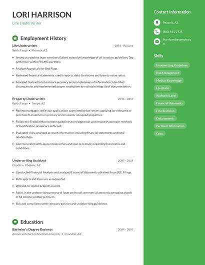 Life Underwriter Resume