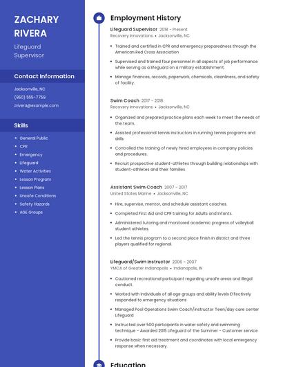 Lifeguard Supervisor Resume