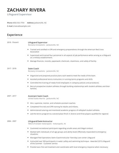 Lifeguard Supervisor Resume