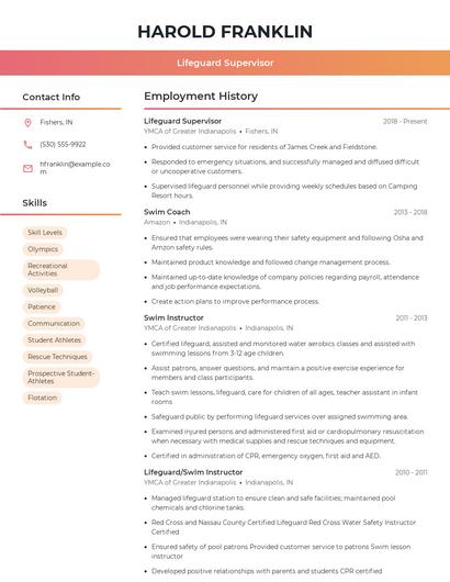 Lifeguard Supervisor Resume