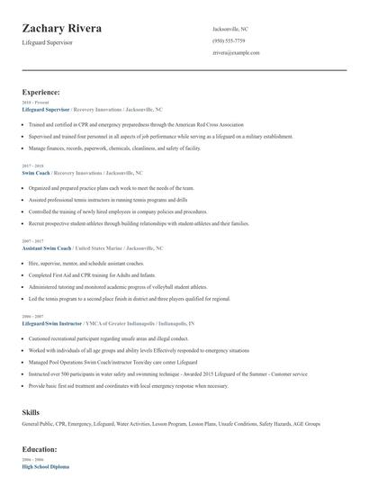Lifeguard Supervisor Resume