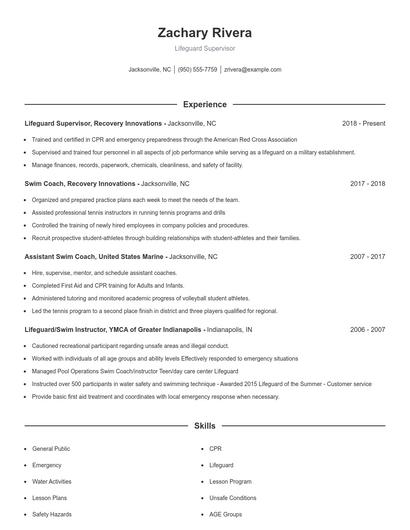 Lifeguard Supervisor Resume