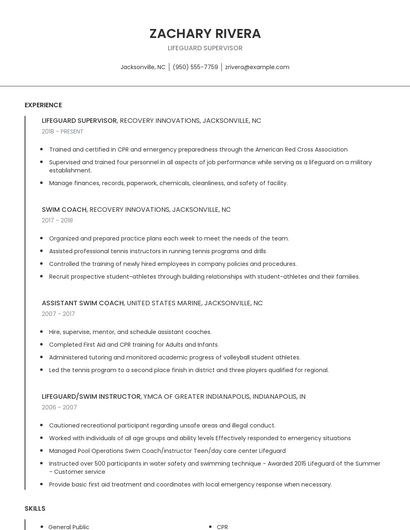 Lifeguard Supervisor Resume