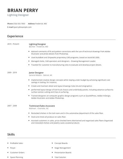 Lighting Designer Resume