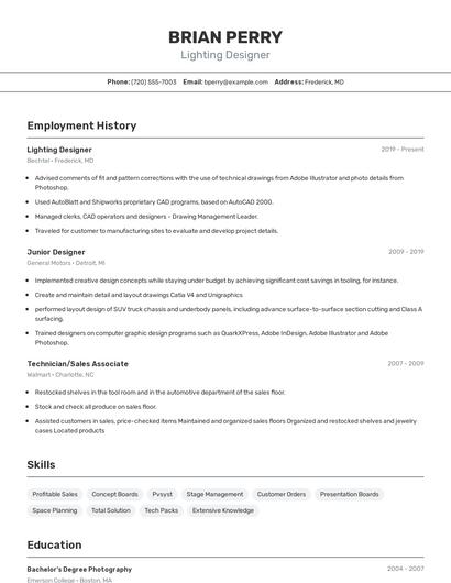 Lighting Designer Resume