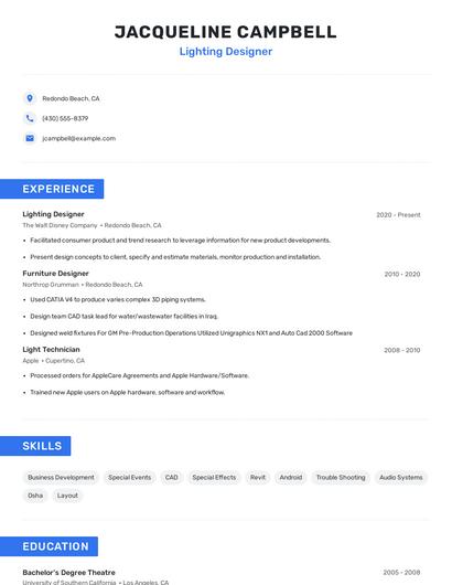 Lighting Designer Resume