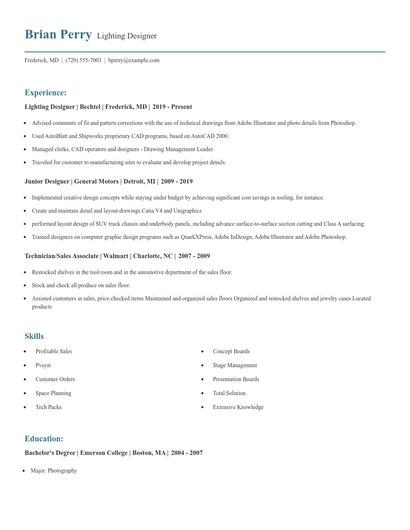 Lighting Designer Resume
