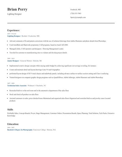 Lighting Designer Resume