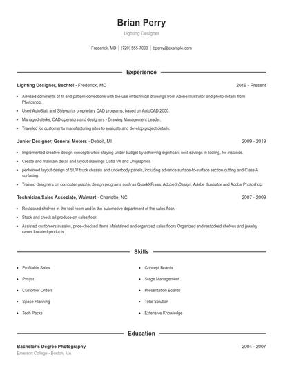 Lighting Designer Resume