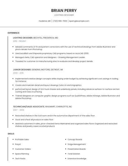 Lighting Designer Resume