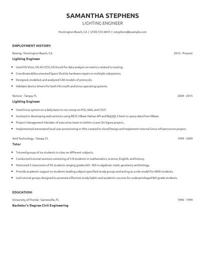 Lighting Engineer Resume