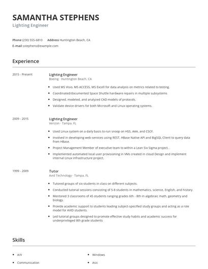 Lighting Engineer Resume