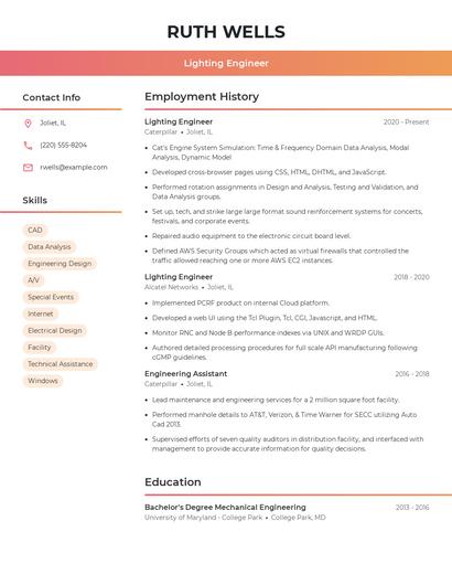 Lighting Engineer Resume