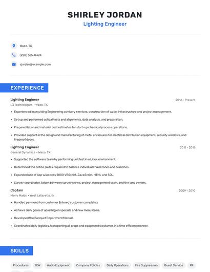 Lighting Engineer Resume