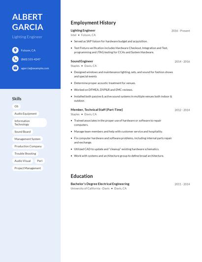 Lighting Engineer Resume