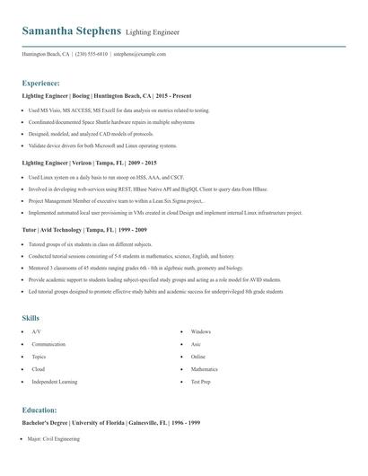Lighting Engineer Resume