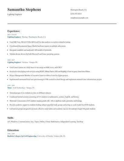 Lighting Engineer Resume