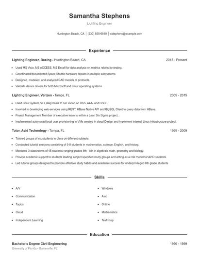 Lighting Engineer Resume