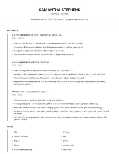 Lighting Engineer Resume