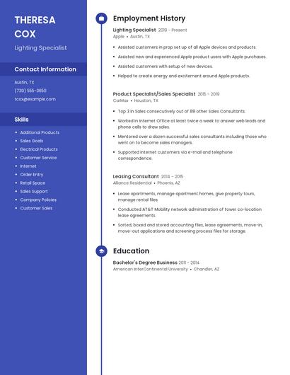 Lighting Specialist Resume