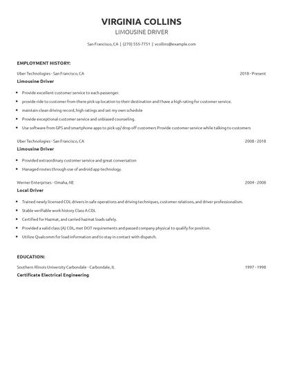 Limousine Driver Resume