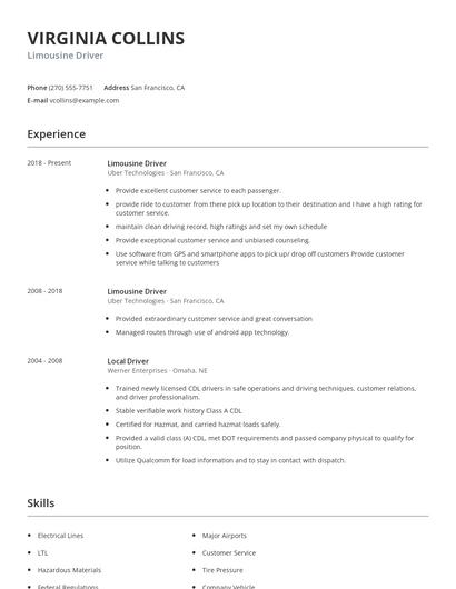 Limousine Driver Resume