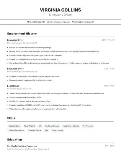 Limousine Driver Resume