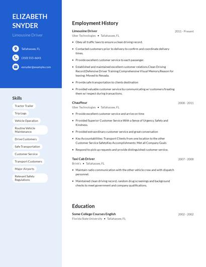 Limousine Driver Resume