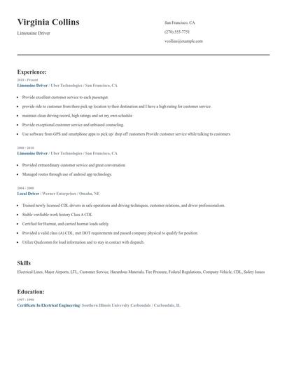 Limousine Driver Resume