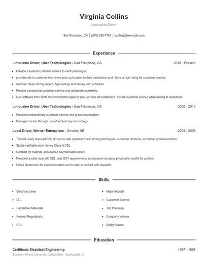 Limousine Driver Resume