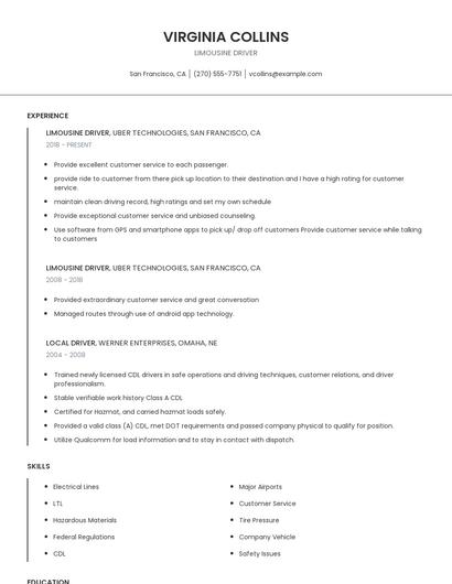 Limousine Driver Resume
