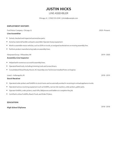 Line Assembler Resume
