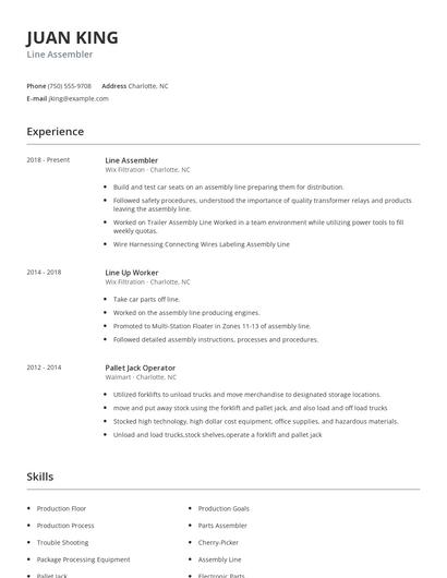 Line Assembler Resume