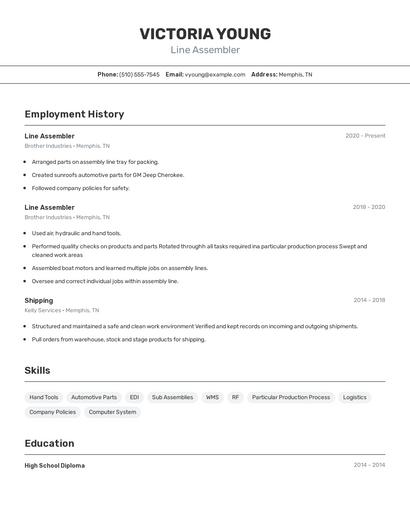 Line Assembler Resume