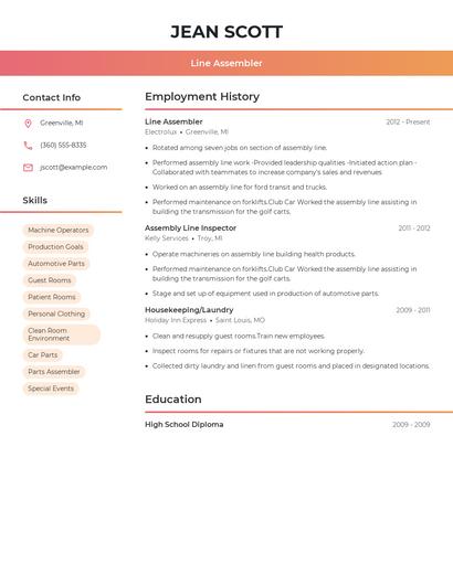 Line Assembler Resume