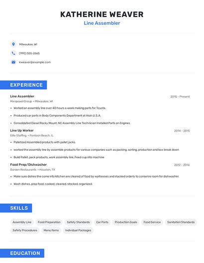 Line Assembler Resume