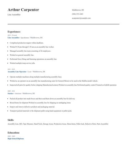Line Assembler Resume