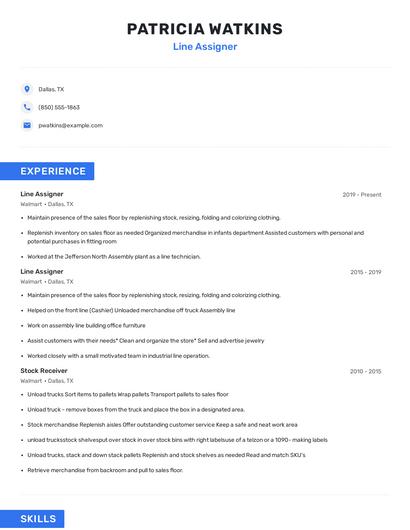 Line Assigner Resume