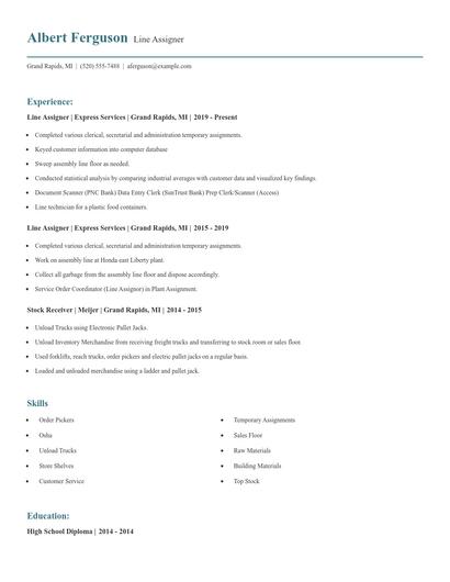 Line Assigner Resume
