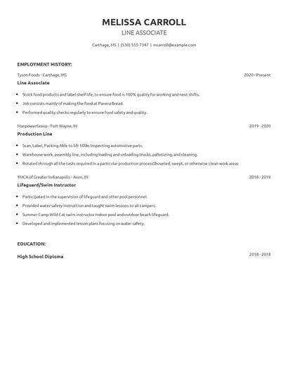 Line Associate Resume