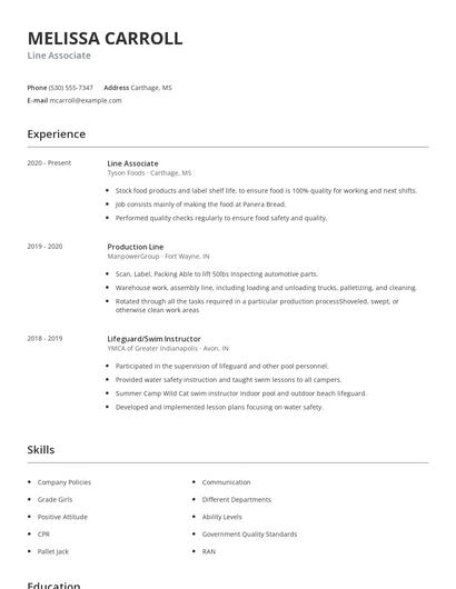 Line Associate Resume