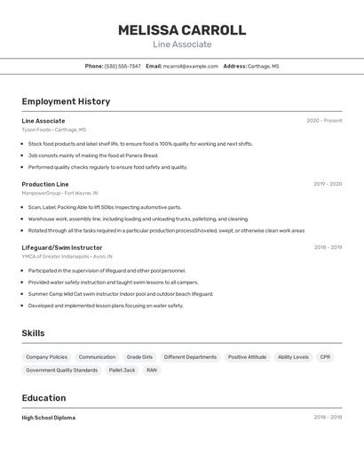 Line Associate Resume