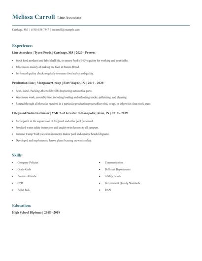 Line Associate Resume