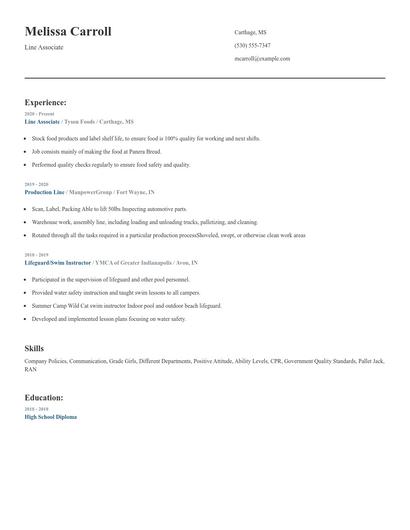 Line Associate Resume