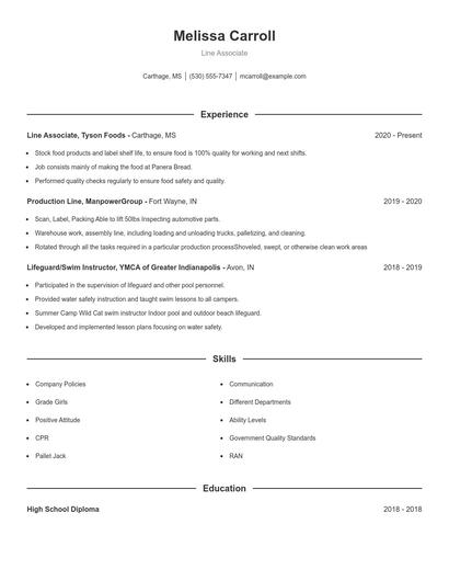 Line Associate Resume
