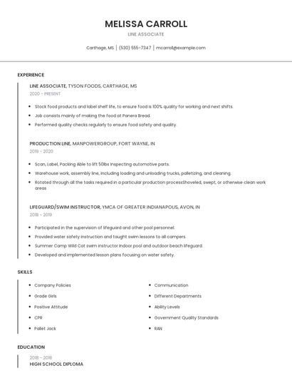 Line Associate Resume
