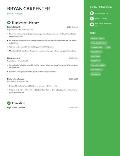 Line Attendant Resume